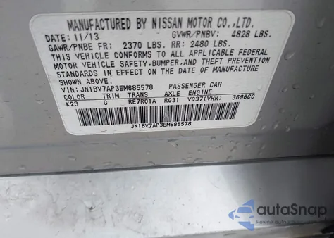 2014 Infiniti Q50 Premium z USA, uszkodzony, nr VIN JN1BV7AP3EM685578